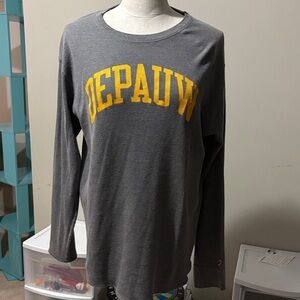 Gray Long Sleeve Waffle Knit Shirt with Yellow 'DEPAUW' Print